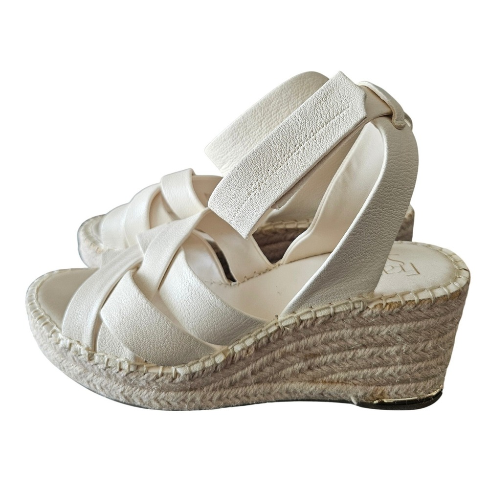 Franco Sarto Womens Cream Leather Espadrille‎ Wedge Sandals Ankle Strap Platform
